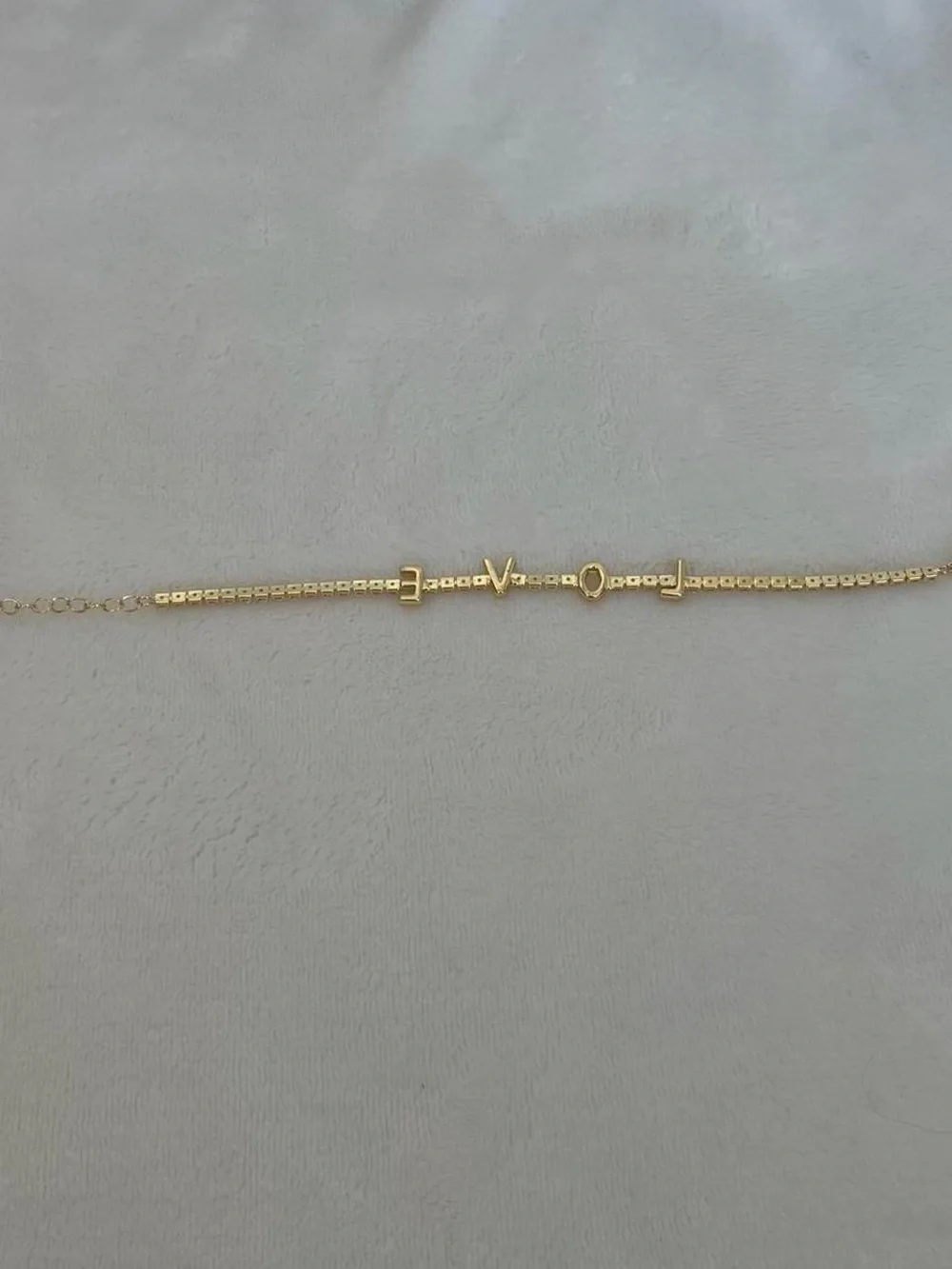 Gold LOVE Rhinestone Tennis Bracelet Adjustable